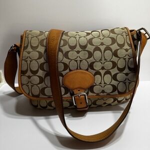 Vtg Coach 6081 Brown Tan Signature C Cross Body Bag Shoulder Frankie Purse